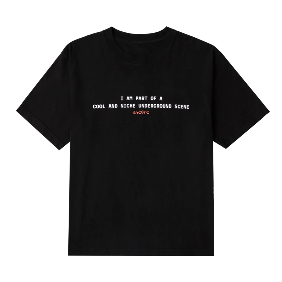 Front of the enc0re community T-shirt